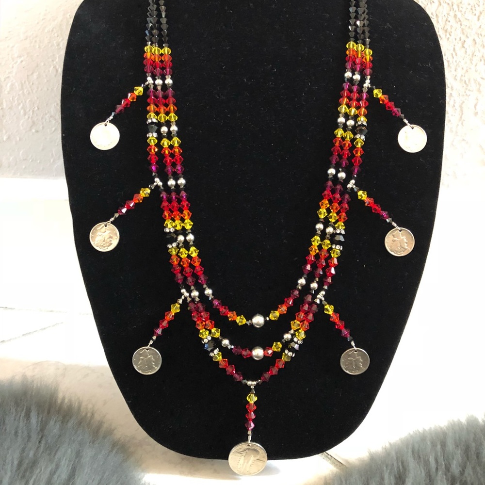 Swarovski & sterling quarter & dime necklace fire.